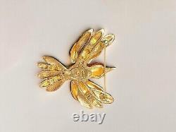 Vintage Judith Leiber 18k Gold Plated Enamel Flying Bird Pin Brooch