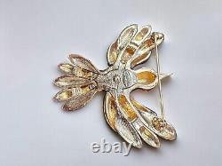 Vintage Judith Leiber 18k Gold Plated Enamel Flying Bird Pin Brooch