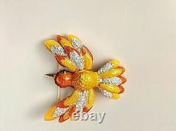 Vintage Judith Leiber 18k Gold Plated Enamel Flying Bird Pin Brooch