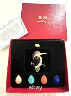 Vintage KJL Kenneth Jay Lane Interchangeable Kingfisher Bird Brooch Cabochon Box