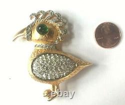 Vintage Kenneth J Lane Dodo Bird Brooch Pin Gold Tone Rhinestone