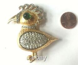 Vintage Kenneth J Lane Dodo Bird Brooch Pin Gold Tone Rhinestone
