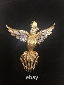 Vintage Kenneth Jay Lane Bird Of Paradise Crystal Brooch Pin Signed