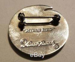 Vintage LAUREL BURCH Silver Signed Mynah Birds 1983 Brooch and Post Earrings Set