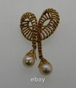 Vintage LJ Lazarus 14k Yellow Gold Pearl Brooch Twisted Ropes Signed
