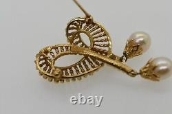 Vintage LJ Lazarus 14k Yellow Gold Pearl Brooch Twisted Ropes Signed
