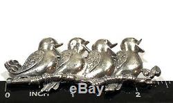 Vintage Ladies Solid Sterling Silver Chirping Birds Pin Brooch