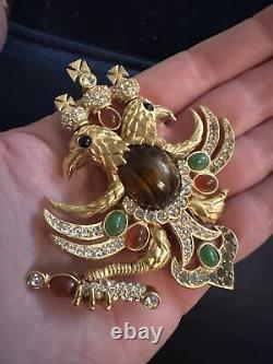 Vintage Large Ciner Double Eagle Bird Crest Patriotic Tigers Eye Brooch Pin Rare