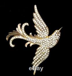 Vintage Large Sterling Rhinestone Bird Brooch Pin Deco to Early Mid Century