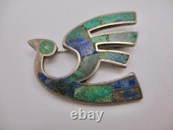 Vintage Los Castillos Sterling Silver Inlay Flying Bird Brooch