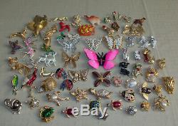 Vintage Lot 65 Turtles Dogs Roosters Bugs Birds Frogs Butterflies Brooches Pins