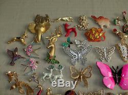 Vintage Lot 65 Turtles Dogs Roosters Bugs Birds Frogs Butterflies Brooches Pins