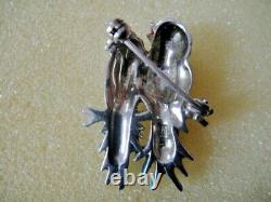 Vintage Love Birds Sterling Silver Marcasite Cloisonne Enamel Pin Brooch Germany