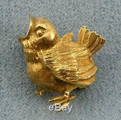Vintage Lovely 3-D Baby Bird 18K Solid Yellow Gold Pin/Brooch