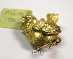 Vintage Lovely 3-D Baby Bird 18K Solid Yellow Gold Pin/Brooch