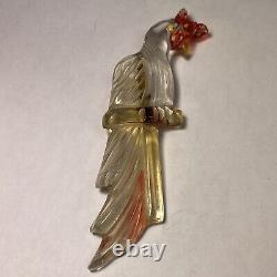 Vintage Lucite Carved Cockatoo Bird Perched Pin Brooch