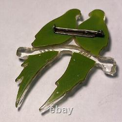 Vintage Lucite Carved Green Lovebirds Parrots Bird Pin Brooch