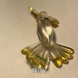 Vintage Lucite Carved Hummingbird Feeding Bird Pin Brooch