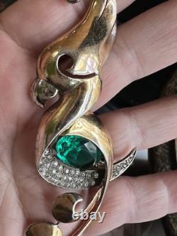 Vintage MB Boucher Sterling Pave & Emerald Paste Parrot Cockatoo Bird Pin 3.5