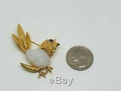 Vintage Marcel Boucher Bird Glass Belly Gold Tone Brooch Pin