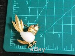 Vintage Marcel Boucher Bird Glass Belly Gold Tone Brooch Pin