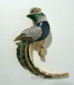 Vintage Marcel Boucher Bird of Paradise Brooch Enamel & Rhinestone Pin 1950s