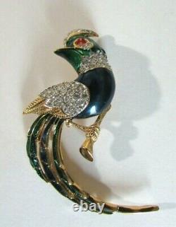 Vintage Marcel Boucher Bird of Paradise Brooch Enamel & Rhinestone Pin 1950s