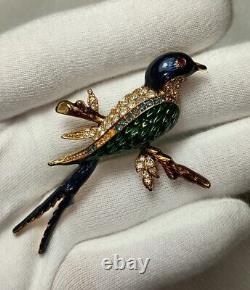 Vintage Marcel Boucher Blue Enamel Crystal Swallow Bird Pin Brooch