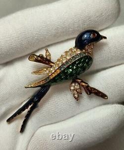Vintage Marcel Boucher Blue Enamel Crystal Swallow Bird Pin Brooch
