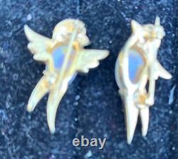 Vintage Marcel Boucher Opal Birds Foil Brooch Gold Signed Rare Pair 2 Brooches
