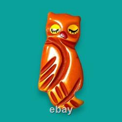 Vintage Martha Sleeper Resin Washed Bakelite Owl Brooch