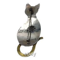 Vintage Mexican 925 Sterling Silver Cat Brooch Pin Pendant -5535