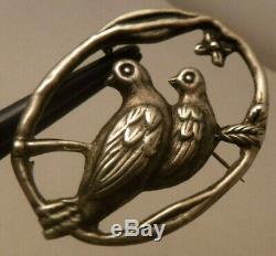 Vintage Mexican Sterling Silver Love Birds Doves Pin Brooch 2 3/8 OLD MARKS