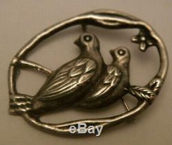Vintage Mexican Sterling Silver Love Birds Doves Pin Brooch 2 3/8 OLD MARKS