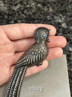 Vintage Mexican Sterling Silver Quetzal Bird Turquoise Brooch Pin Huge 6