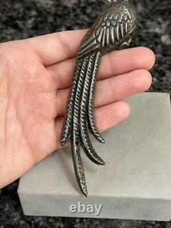 Vintage Mexican Sterling Silver Quetzal Bird Turquoise Brooch Pin Huge 6