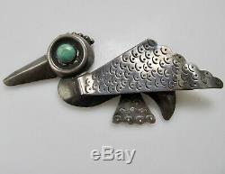 Vintage Mexican Sterling Silver Turquoise Bird Pin Brooch Mexico Handmade