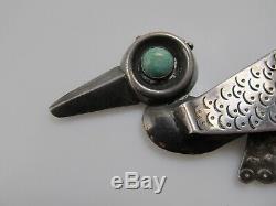 Vintage Mexican Sterling Silver Turquoise Bird Pin Brooch Mexico Handmade