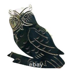 Vintage Mexico 925 Sterling Silver Owl Bird Brooch Pin -5548