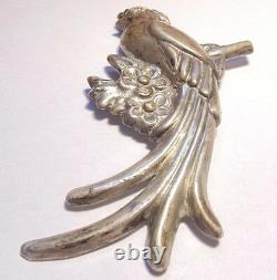 Vintage Mexico Sterling Silver 925 Quetzal Bird Repousse Pin Brooch Large 1940's