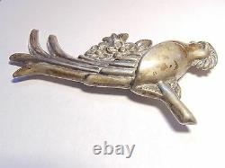 Vintage Mexico Sterling Silver 925 Quetzal Bird Repousse Pin Brooch Large 1940's