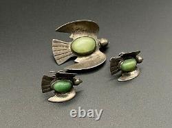 Vintage Mexico Sterling Silver Bird Earrings Brooch Set