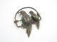 Vintage Mexico Sterling Silver & Green Stone Parrot Birds In Cage Brooch Pin