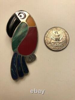 Vintage Mexico Taxco TO-27 950 Silver Multi Stone Parrot Bird Brooch (24.5g) (B)