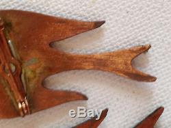 Vintage Mid Century Modernist birds Enamel on Copper Pin Brooch