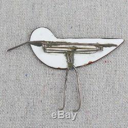 Vintage Mid Century Sterling Silver Copper Enamel Sandpiper Ocean Bird Brooch