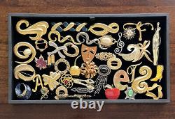 Vintage & Modern Metal Rhinestone & Faux Pearl Brooch Lot Of 40 Different Pin's
