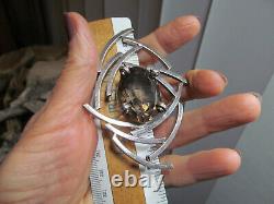 Vintage Modernist Signed Sterling Silver 925 Smoky Topaz Open Work Pin Brooch