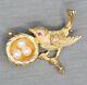 Vintage Mother Bird With Ruby Eye And Pearl Nest Pin Brooch 14k Yellow Gold