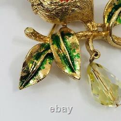 Vintage Mylu Partridge in Pear Tree Brooch Christmas Bird Pin Swarovski Crystal